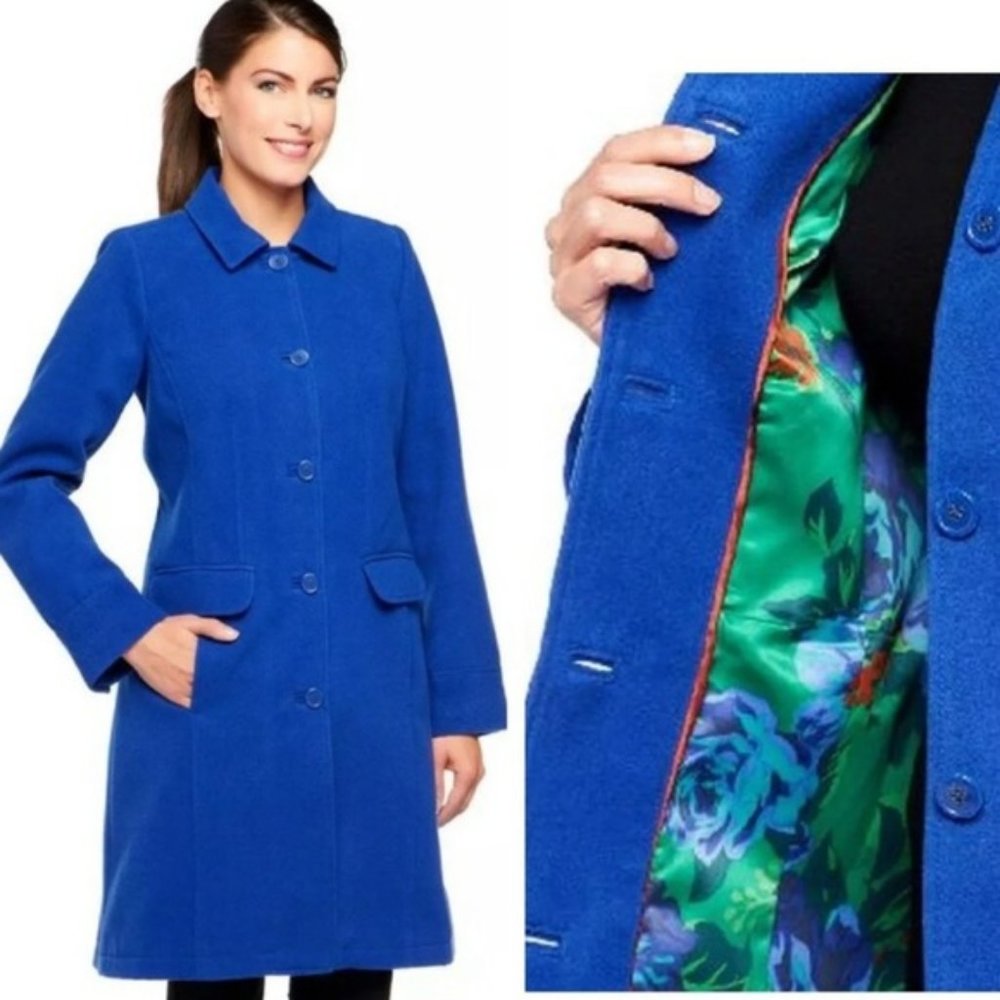 Isaac Mizrahi Live! Small Blue Pea Coat 4 S Winter Jacket Long Peacoat NWOT New